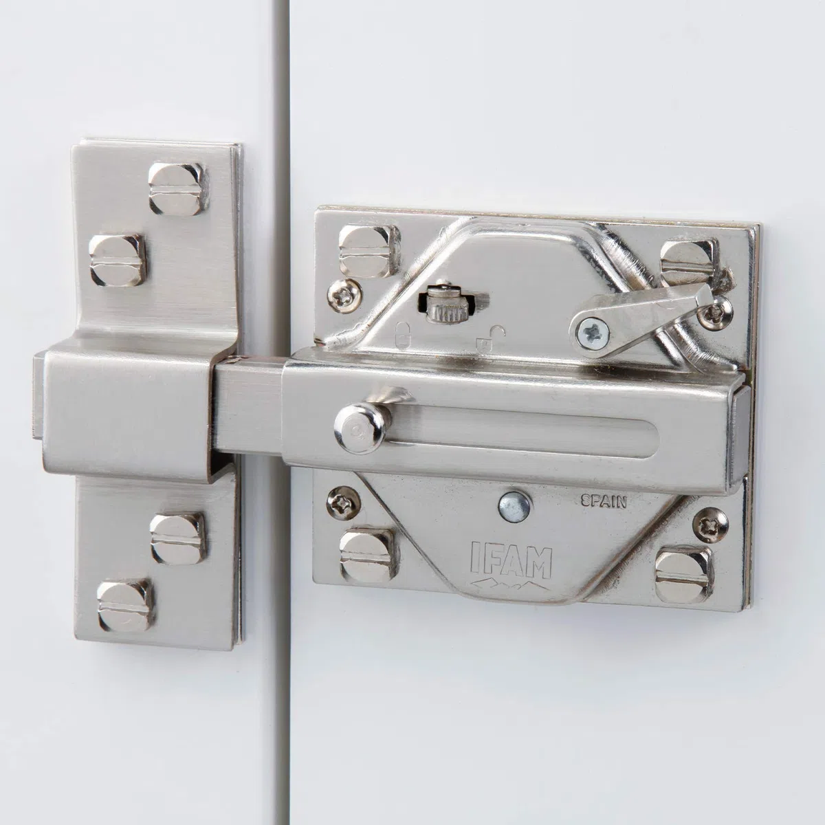 IFAM Cerrojo Modelo CS88, Palanca de Acero, Cilindro 50mm Longitud, Máxima Seguridad Para Puertas, Fácilidad de Montaje, Llave Exterior, Color Níquel
