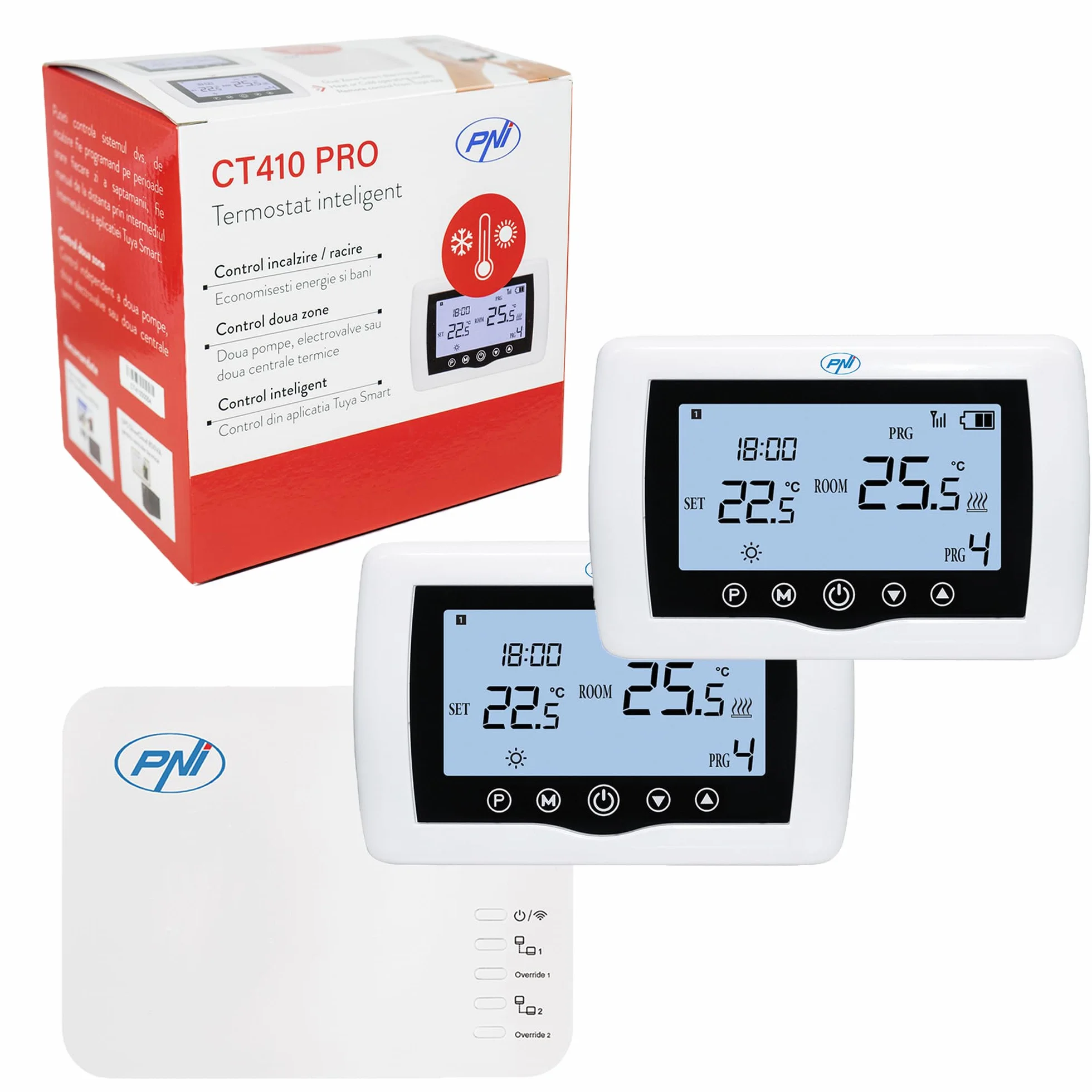 Termostato Inteligente PNI CT410 Pro inalámbrico, con Wi-FI, Control de 2 Zonas vía Internet, para Sistemas de calefacción, Bombas, electroválvulas, TuyaSmart App, histéresis 0,2 Grados C