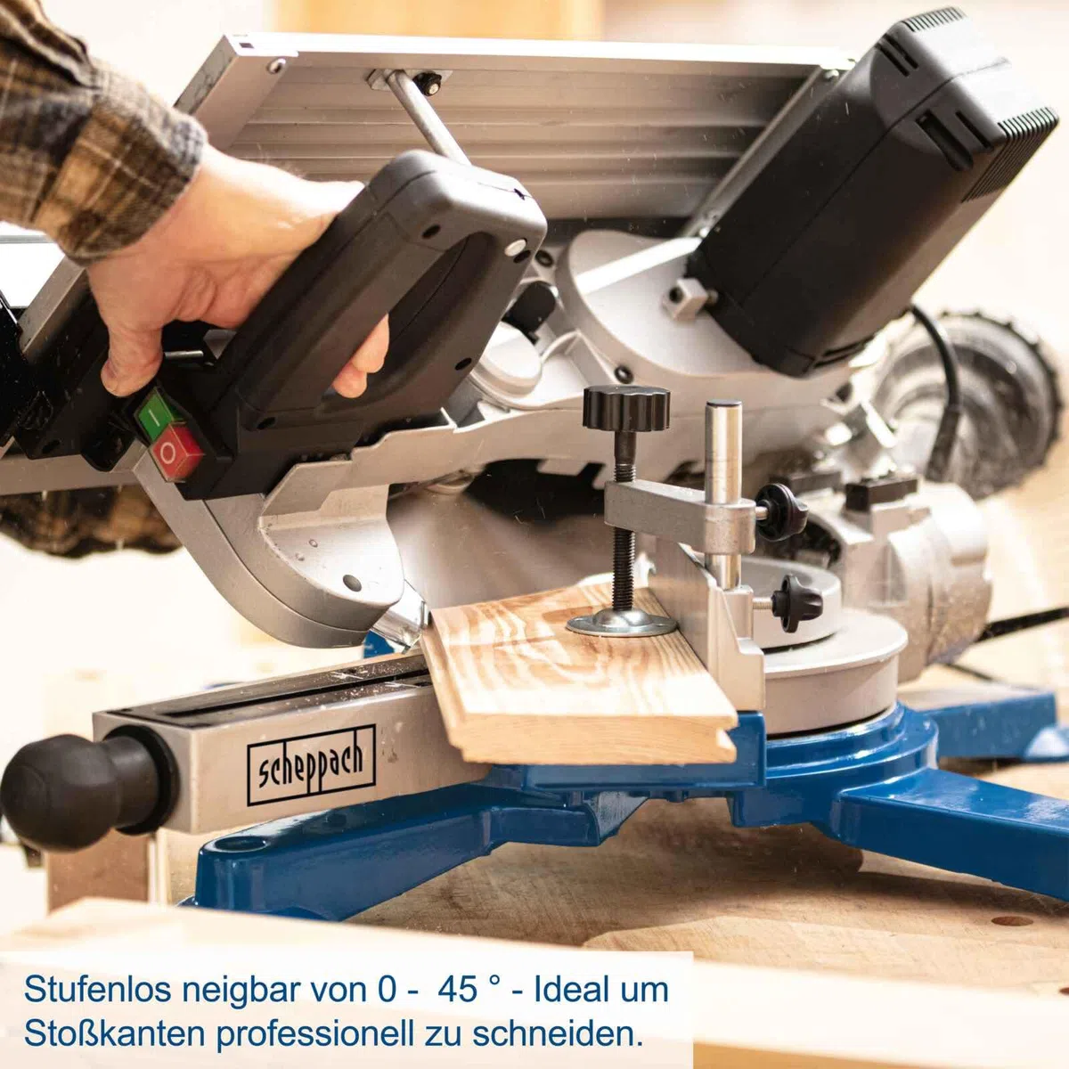 Scheppach 5901103901 ingletadora combinada con tapa de mesa, dos sierras en un solo dispositivo, versátiles, compacta, robusta y ligera, motor de 1800 W, 230 V, azul, plateado, negro