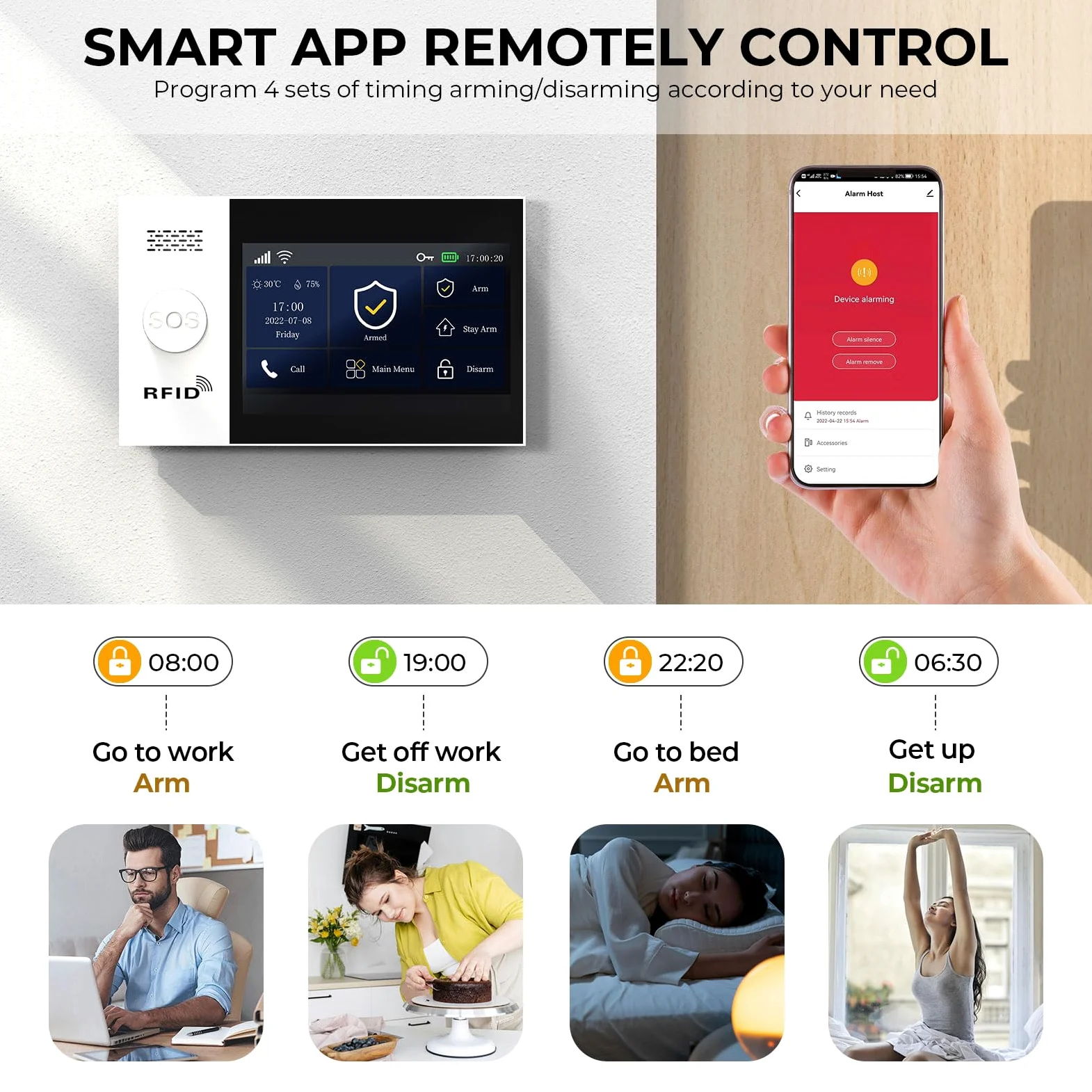PGST Sistema de Alarma WiFi para Casa con Cámara de Vigilancia Interior, Kit Alarma de Seguridad 14-Piezas, Sensores de Apertura y Cierre, Sensor de Movimiento PIR, Sirena 110dB, Fácil Instalación