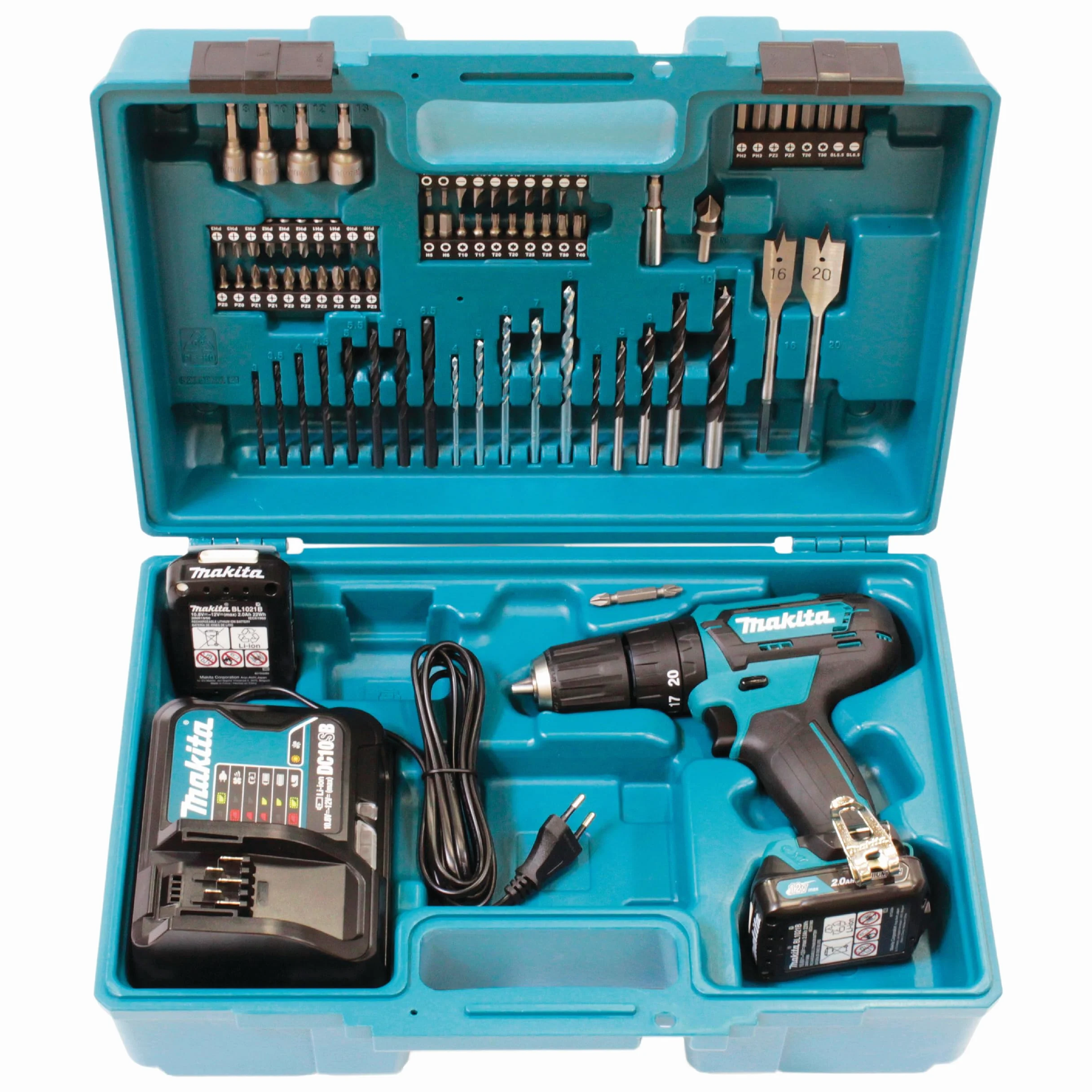 Makita HP333DSAX1 Taladro atornillador inalámbrico 12 V máx. / 2,0 Ah, 2 baterías y cargador en maletín de transporte