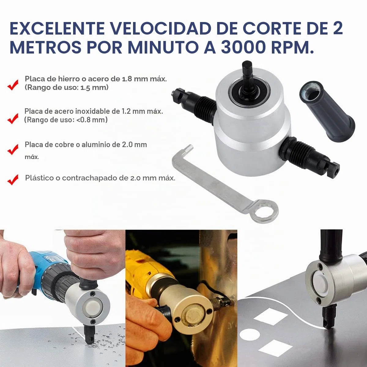 LAOYE Herramienta de Corte de Chapa de Doble Cabezal con Accesorios con Corte, Cortador de Chapa para Taladro Elétrico