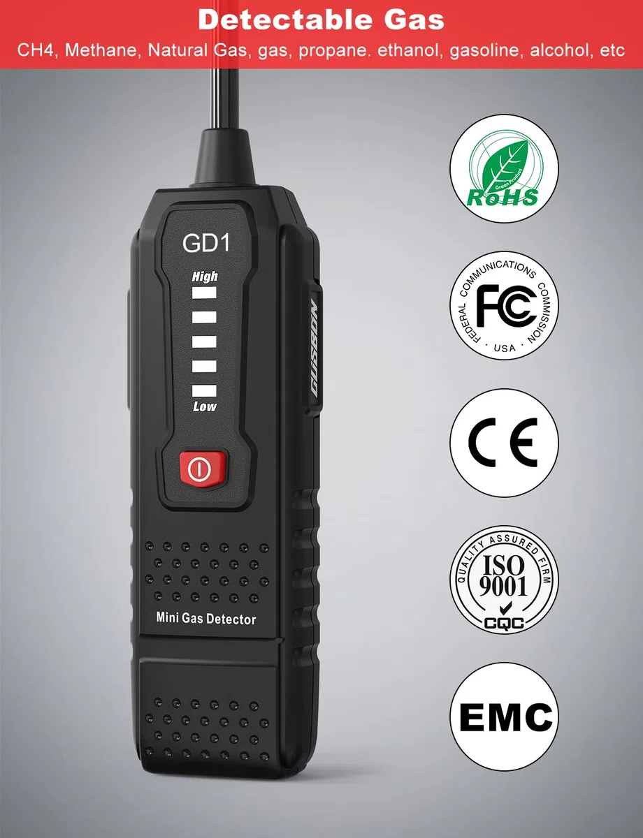 Detector de Fugas de Gas Natural, Detector Portátil para Gas Metano, Propano y Butano con Alarma Audible