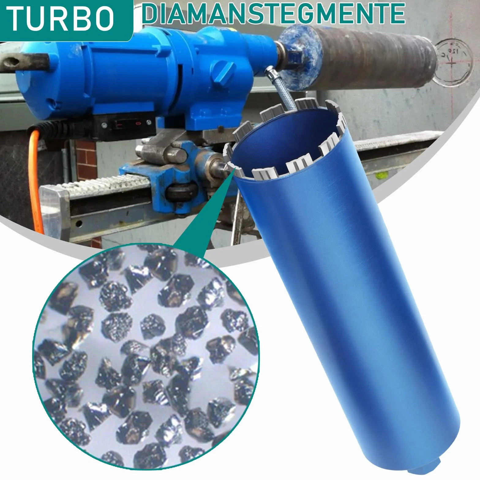 Corona de perforación de diamante para máquina de perforación de núcleo, taladro de núcleo turbo con SDS-Plus - 1 1/4" - Ø 62mm - Longitud total 460 mm - de aleación de metal - Taladro de núcleo para
