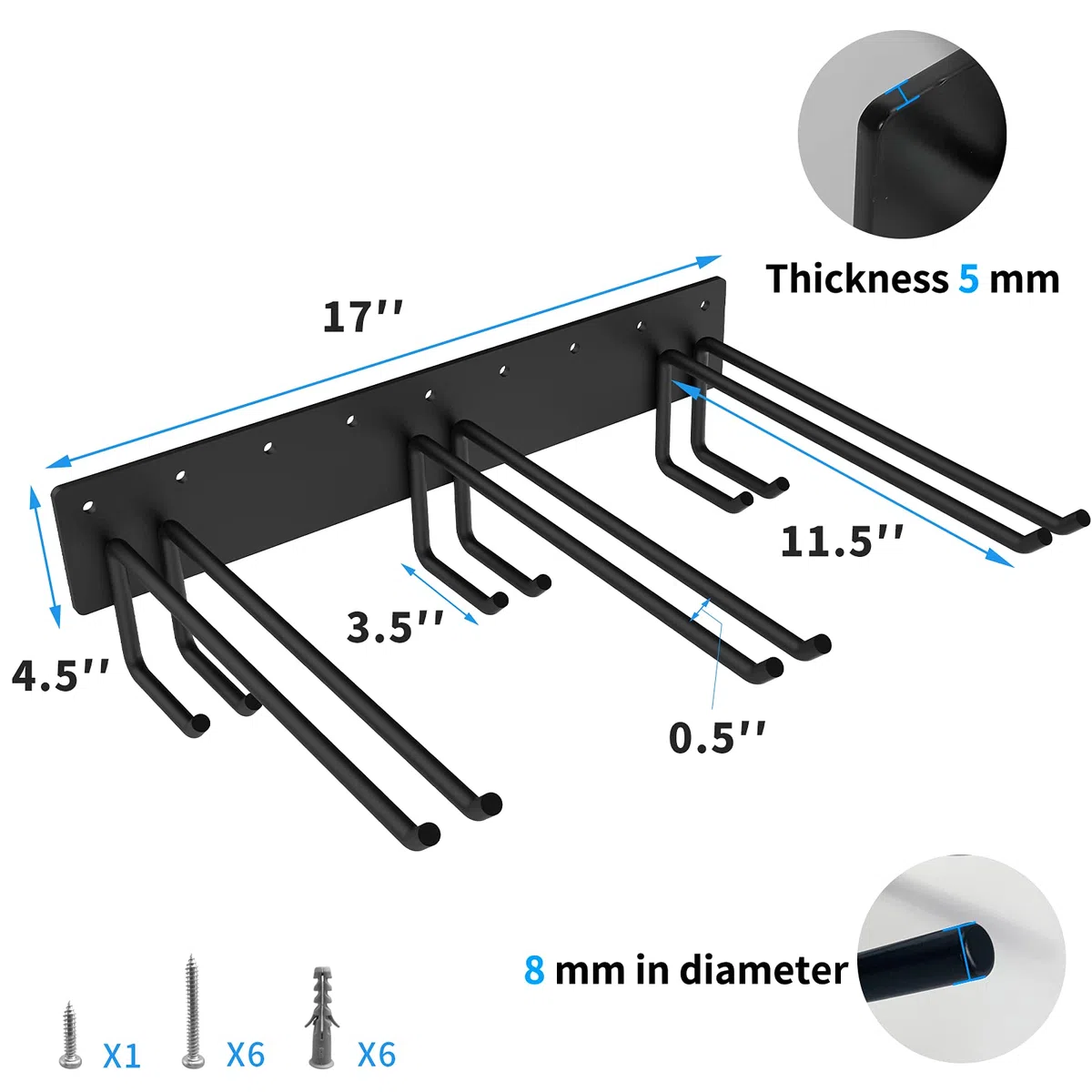Qualward Estante de almacenamiento de pared para esquí, capacidad para 12 pares, montaje en pared de esquí, resistente, colgador de almacenamiento para hogar y garaje (paquete de 2)