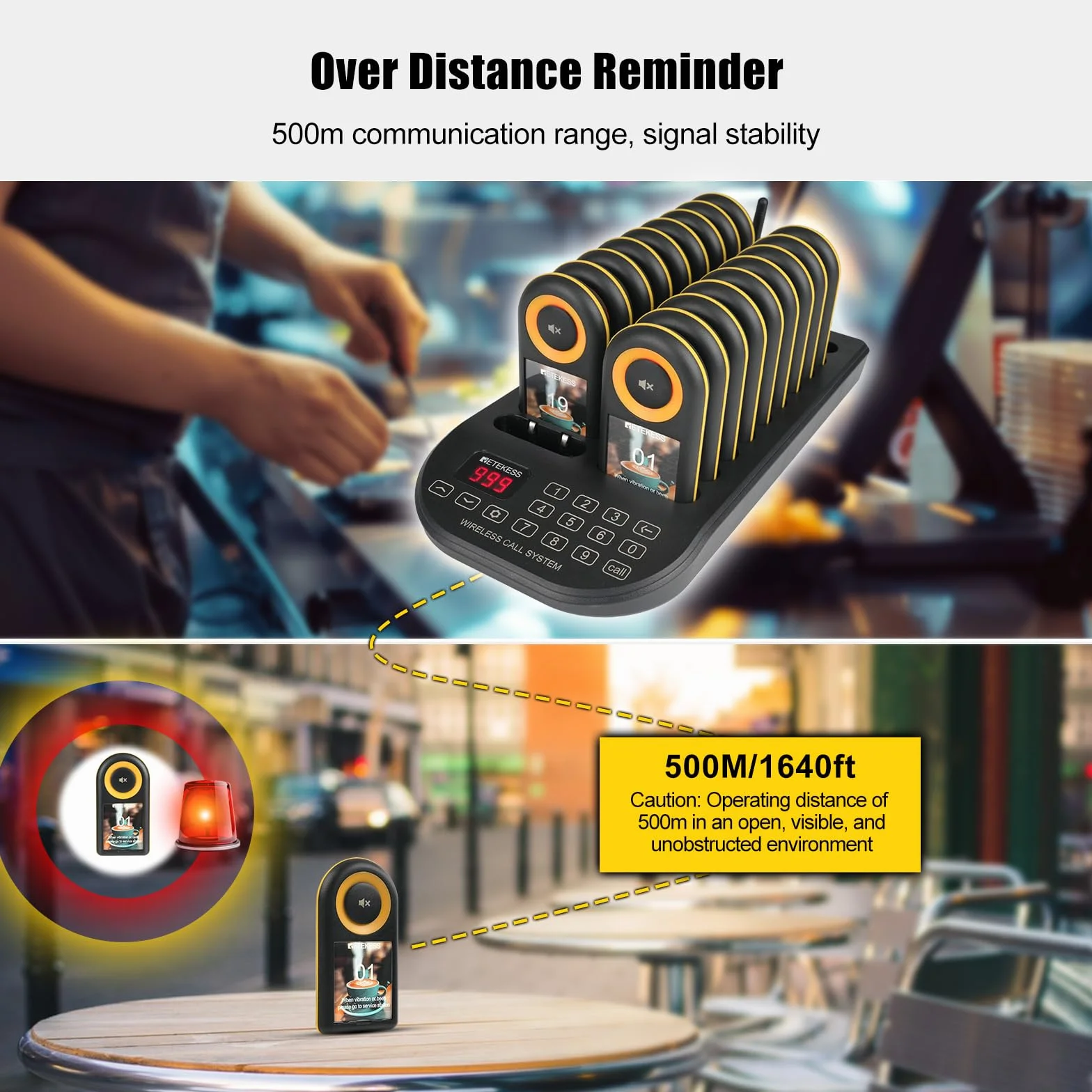 Retekess TD169 Buscapersonas Restaurante, 500M Avisadores Hosteleria, 20 Buscapersonas, 3 Niveles de Volumen, 7 Tonos de Llamada, con Vibración, 300mAh 24H, Avisadores Clientes para Café, Bare, Hotel