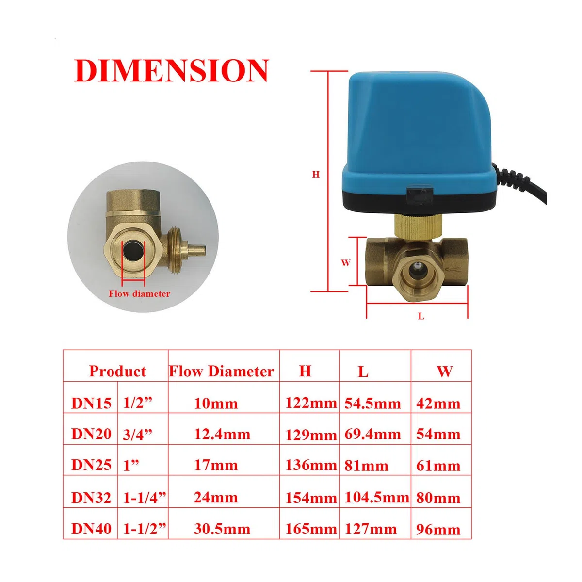Valvula 3 vias motorizada DC 5v 12v 24V - tipo T valvula motorizada 3 vias 1/2" 3/4" 1" 1-1/4" 1-1/2" (DC12V 1")