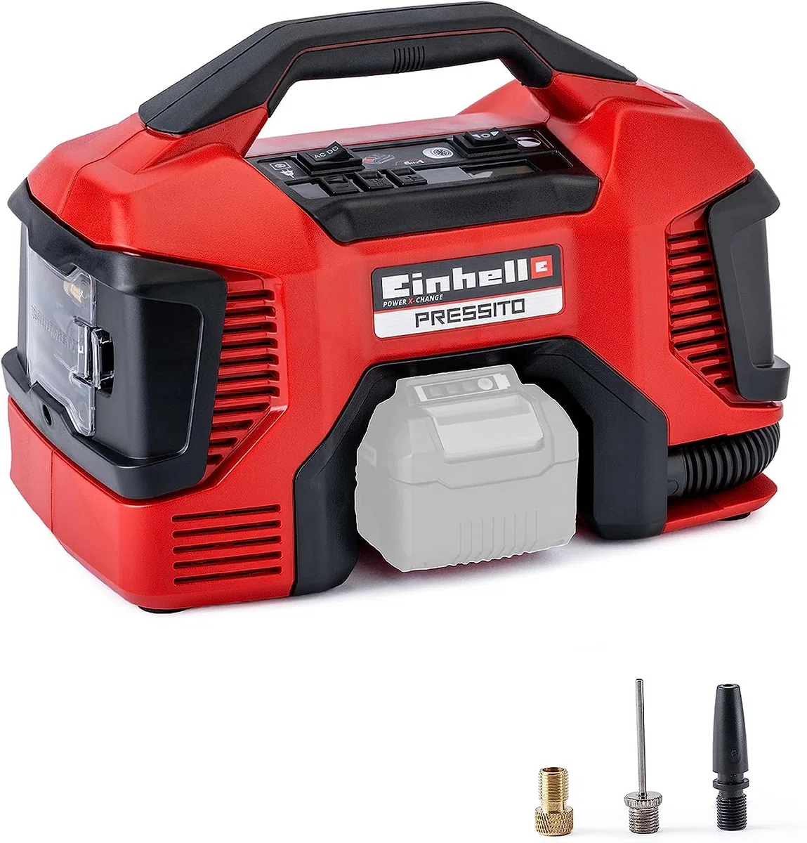 Einhell Compresor híbrido Pressito Power X-Change (18 V, con cable de corriente o batería recargable, incluye conjunto de inflado de 3 piezas, sin batería ni cargador)