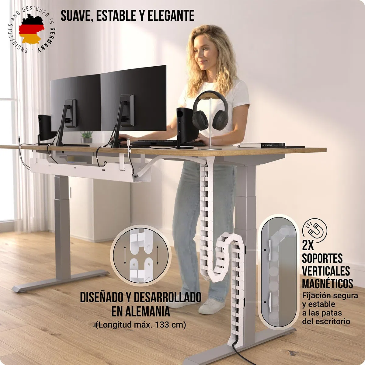 Organizador Cables Escritorio, Cadena portacables Flexible, Canaleta portacables Flexible, Ideal para organizar los Cables de Escritorio y Apta para escritorios Regulables en Altura (Blanco)
