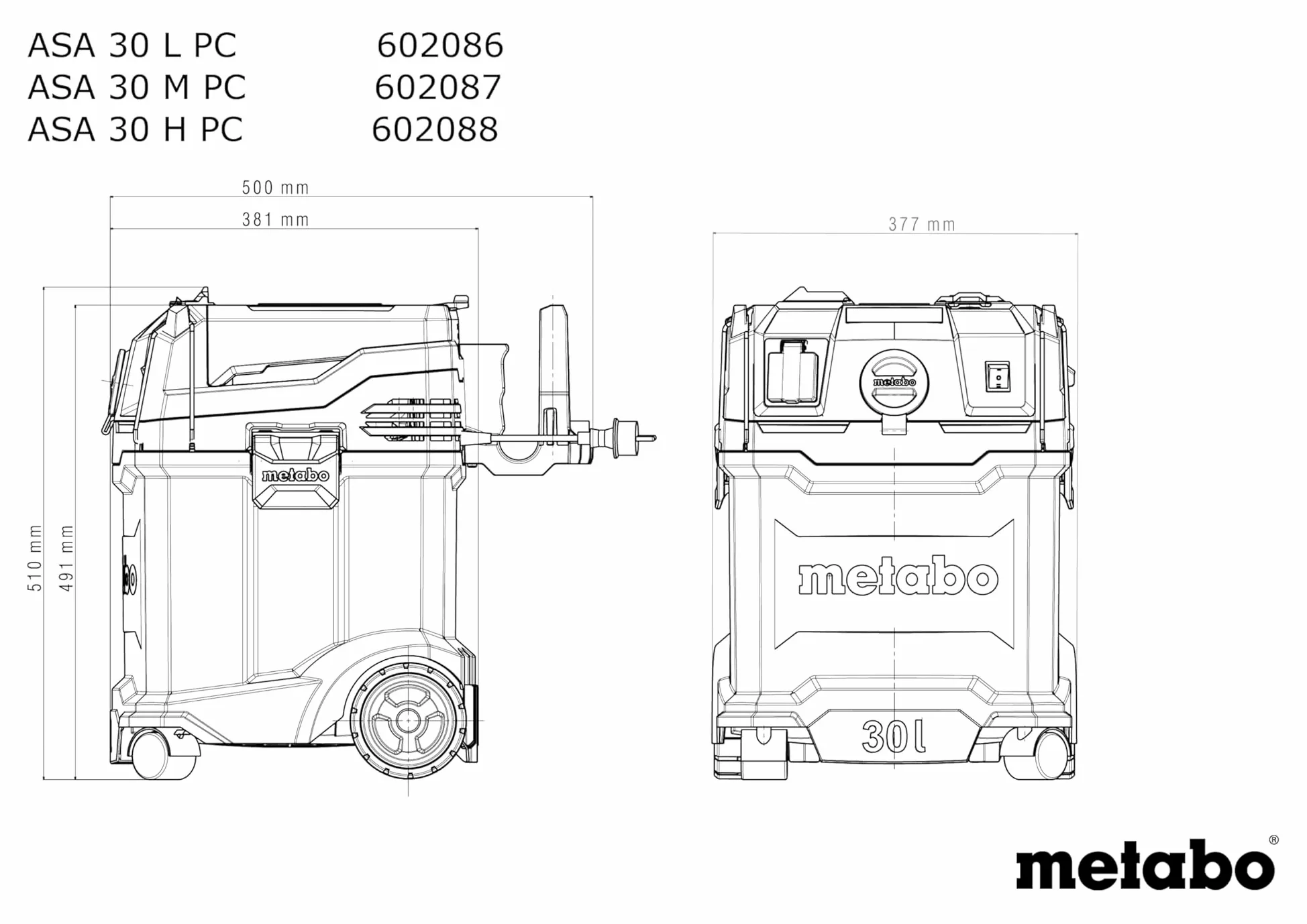 metabo Aspirador Seco/húmedo ASA 30 L PC (1.200 W, Caudal de Aire 4.200 L/min, 225 hPa, Depósito 30L, Interruptor PressClean, Accesorios con Sistema Quick, Apilable y Acoplable con Metabox)