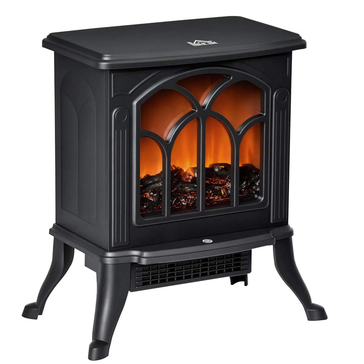 HOMCOM Chimenea Eléctrica de Pie 750/1500 W, Chimenea Decorativa con 2 Niveles de Potencia, Efecto Llama, Protección Sobrecalentamiento, Área de Cobertura 15-20 m², Negro
