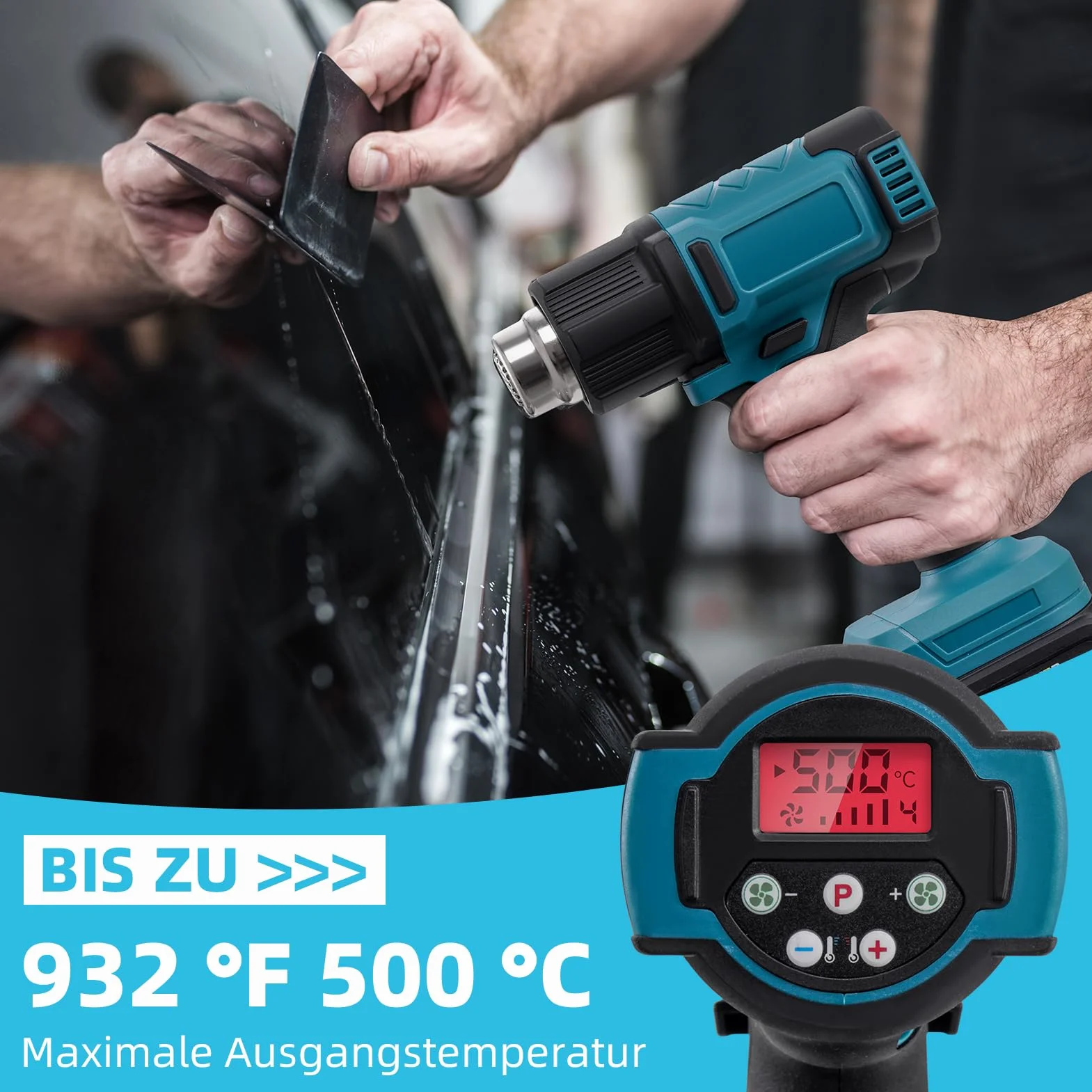 Kit de pistola de aire caliente con batería de 200 ℃ y 300 ℃ con 2 baterías de 21 V, pantalla digital LCD, 3 boquillas, soplador de aire caliente eléctrico, calentamiento rápido para decapar