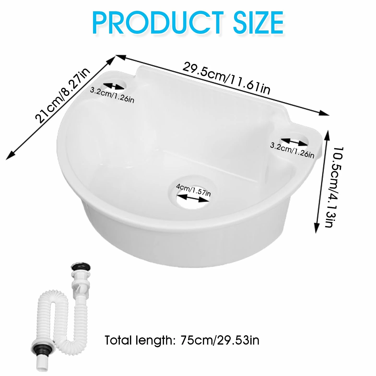 Fregadero de plástico, fregadero de lavabo, pequeños lavabos colgantes con accesorios de drenaje, fregadero para autocaravana para camping, jardín, sótano, baño de obra (blanco)