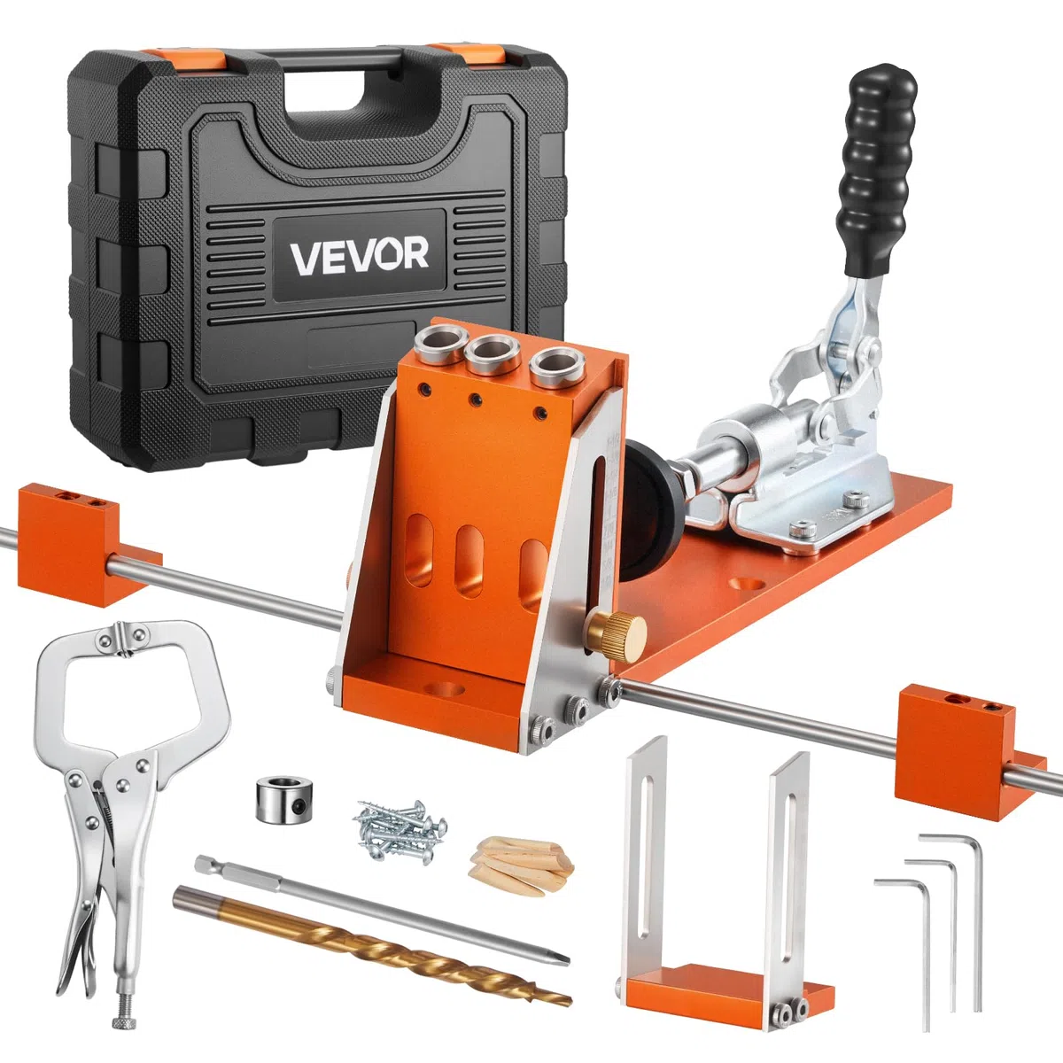 VEVOR Kit de Plantilla a Agujeros Ocultos 12,7 a 38,1 mm, con Estuche de Herramientas, Abrazadera en C, Broca Escalonada y la de Accionamiento Cuadrado, Llave Hexagonal, Anillo de Tope de Broca