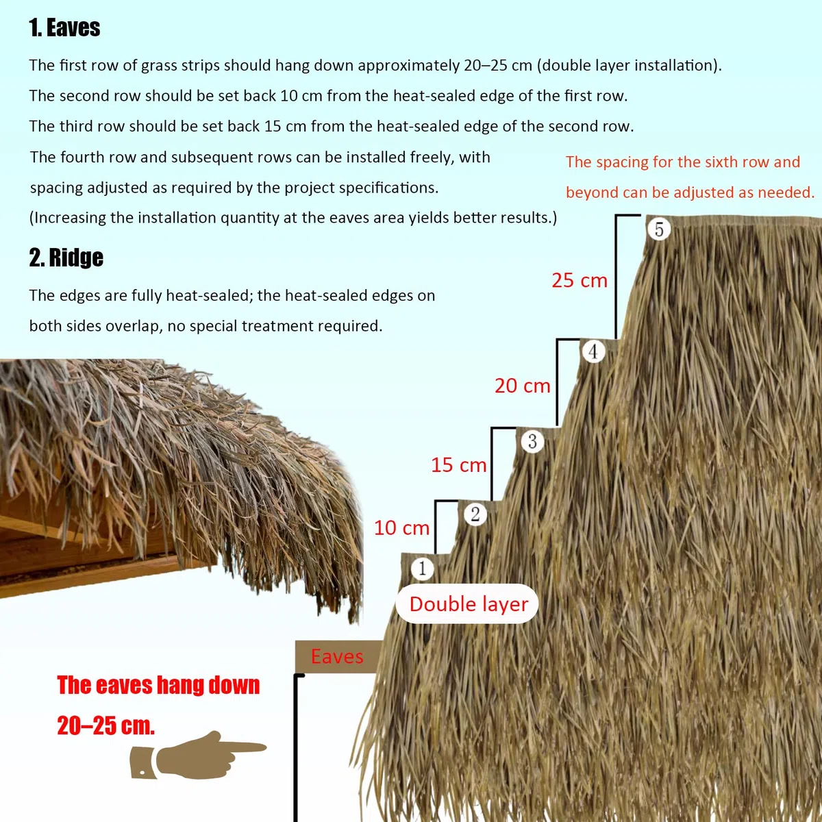 Tejas de Paja Artificial Estilo Mexicano - Cubierta para Techo de Paja PE Impermeable y Resistente a los Rayos UV para Cabañas Tiki, Palapas & Techos de Cenador (47x50cm, 6-10/m²)(Size:30pcs,Color:C)