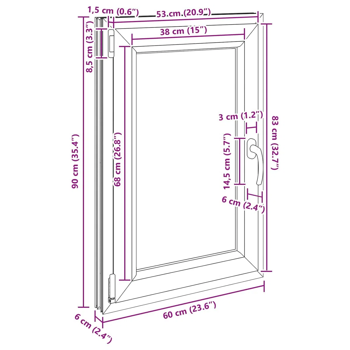 vidaXL Ventana de sótano RISOR 60 x 90 cm PVC y Vidrio Blanco, Sótano, Aislante Térmico Moderno y Duradero para Ventanas Eficientes, Accesorios de Vidrio PVC Aislantes