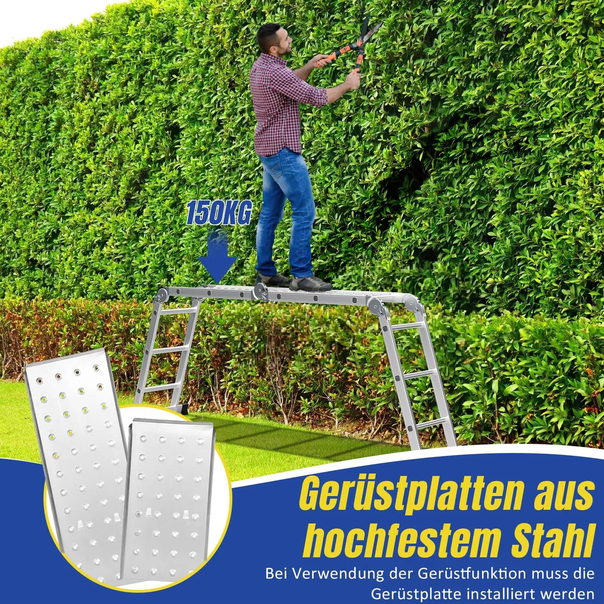 Fiqops - Escalera multifunción (4 x 3, 360 cm, 7 en 1, aluminio, con 2 plataformas y 2 ruedas de transporte, hasta 150 kg)