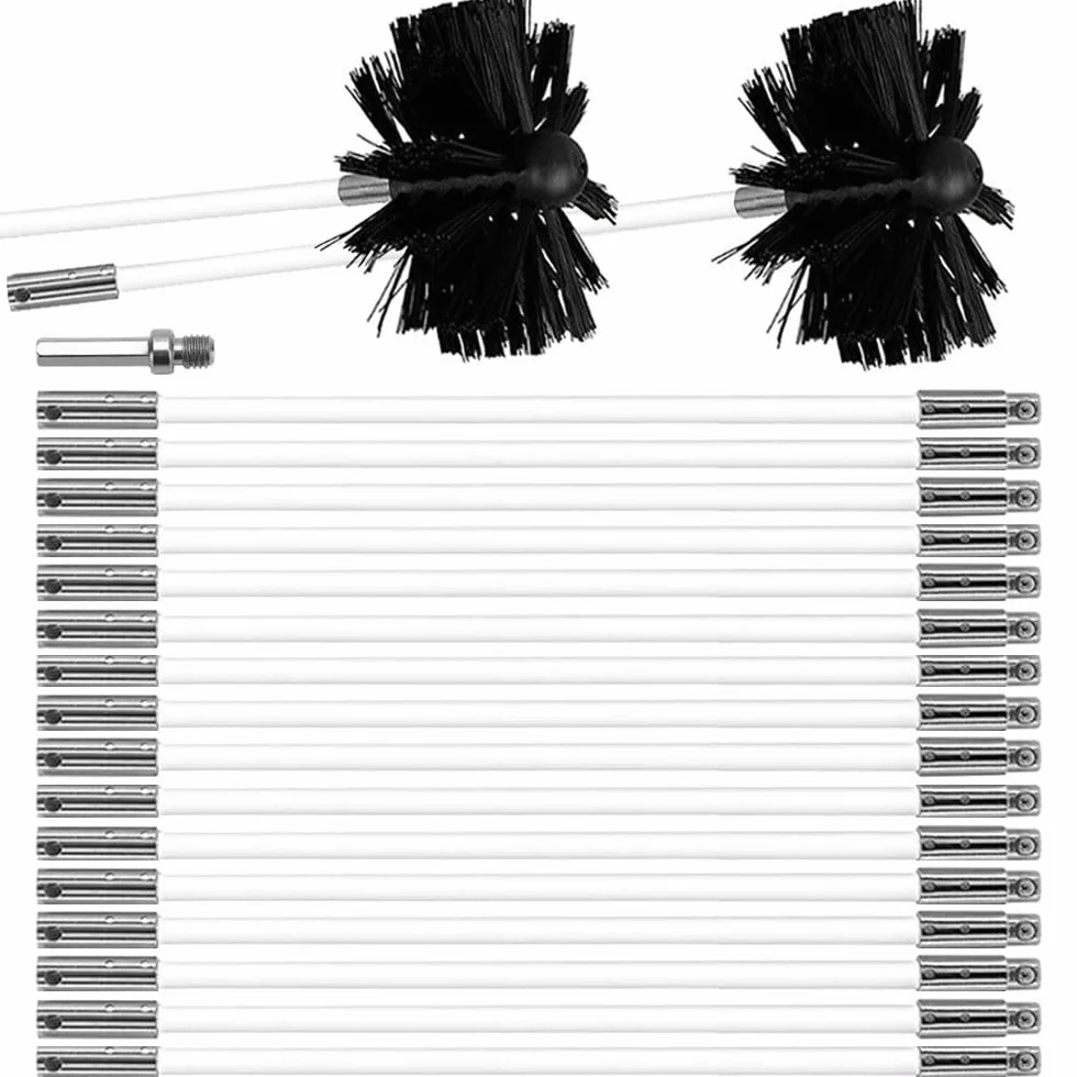 Kit de Cepillo Limpieza Chimenea Cepillo para Chimenea Rotativo de Nylon Juego de Limpieza de Ventilación del Conducto con 18 Varillas Flexibles 2 Cabeza de Cepillo 150mm