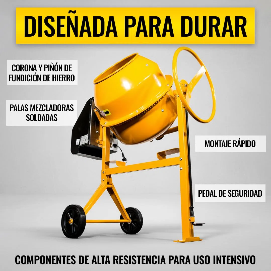 Kompak Hormigonera Eléctrica 125 Litros Profesional para Obras y Reformas - Hormigonera Compacta Fácil de Montar para Mezclar Cemento y Mortero - Mezcladora Robusta Alta Durabilidad