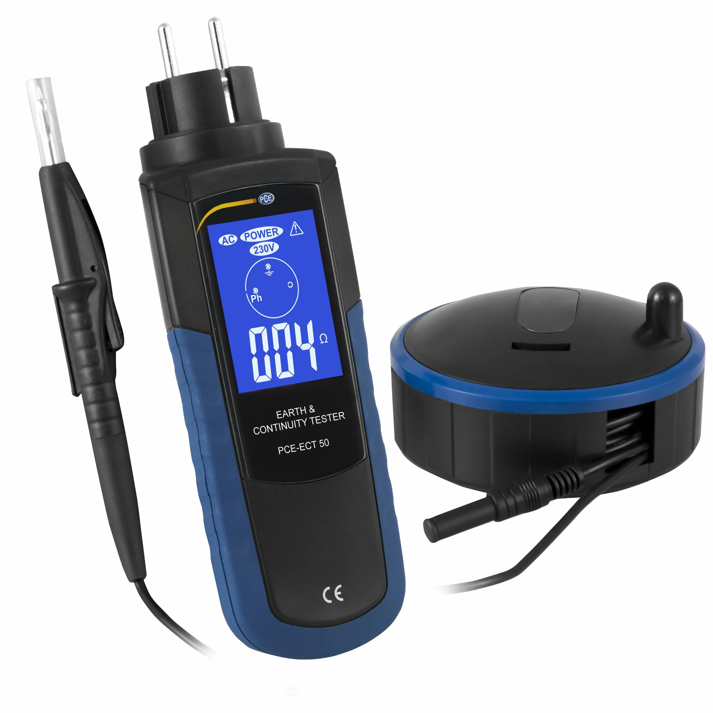 Comprobador de instalaciones digital para medir resistencia a tierra con pantalla LCD CAT III IP40 PCE Instruments PCE-ECT 50