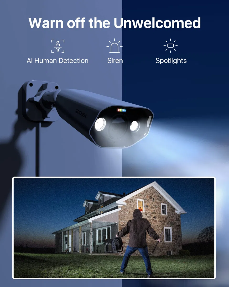 ZOSI 4K Kit de Cámara de Vigilancia PoE 8CH 8MP H.265+ Grabador NVR y 2TB Disco Duro con 8pcs Cámara de Seguridad Exterior, Visión Nocturna en Color, Alarma de Movimiento, Audio Bidireccional