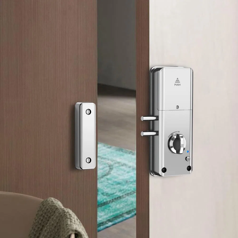 Cerradura de puerta invisible inteligente para Tuya - Cerradura de puerta invisible de madera con aplicación para el hogar, hotel, oficina (cerradura para tuya plateada)