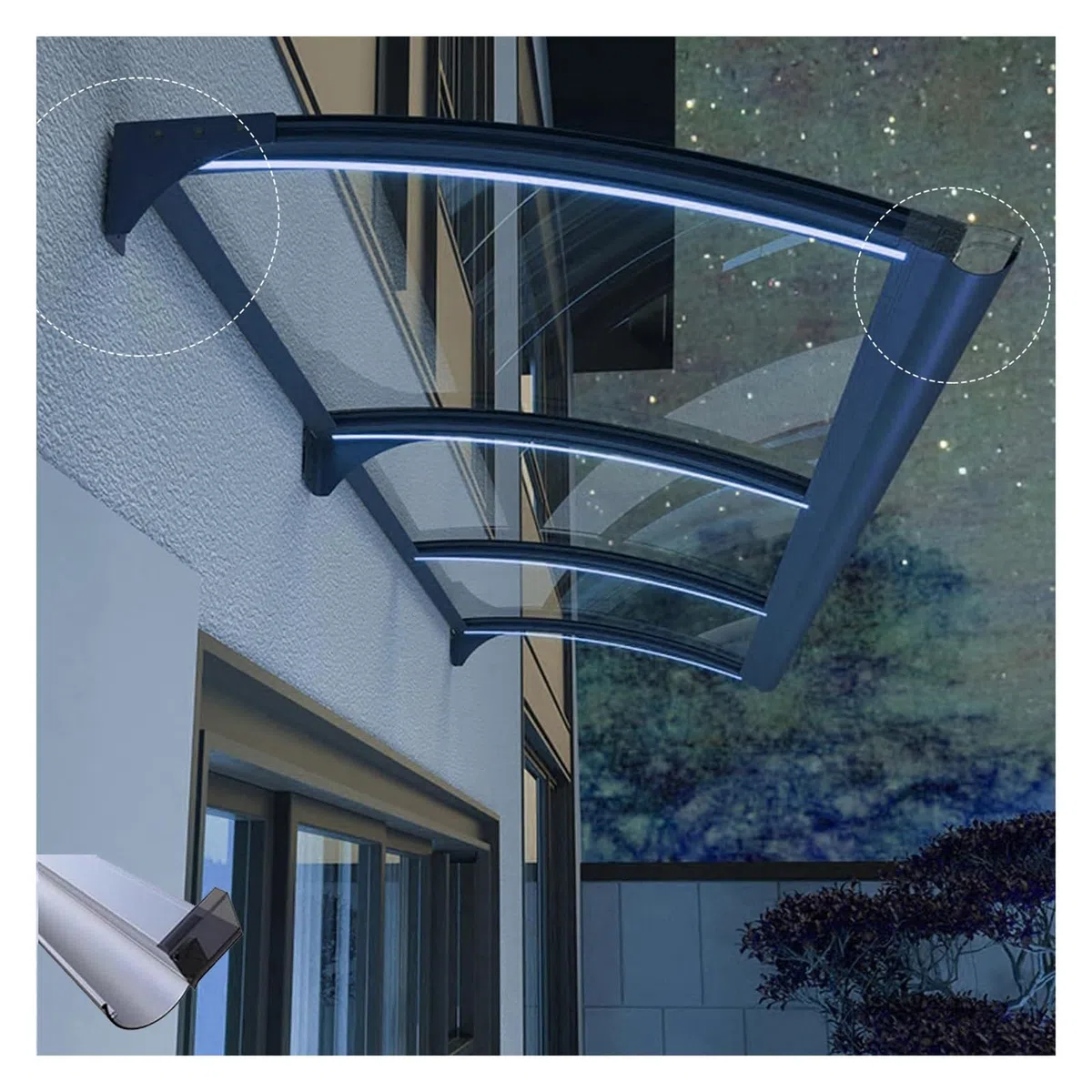QWEASDF Marquesina para Puertas y Ventanas,Toldo de Entrada de Techo,Protección contra La Lluvia y La Nieve UV ，Toldo Cubierta de Policarbonato +Base de Acero al Carbono (Size : 60x280cm/24x110in)