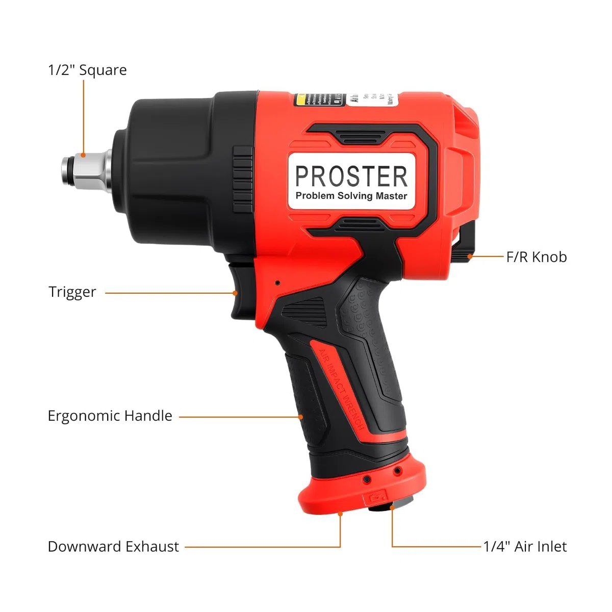 Proster Llave de Impacto Neumática Pistola de Impacto 1/2" Atornillador de Impacto Neumática 1600ft-lb/2170N.m con 8 Llaves de Vaso 13-24mm para Uso en Automoción, Talleres y Garajes