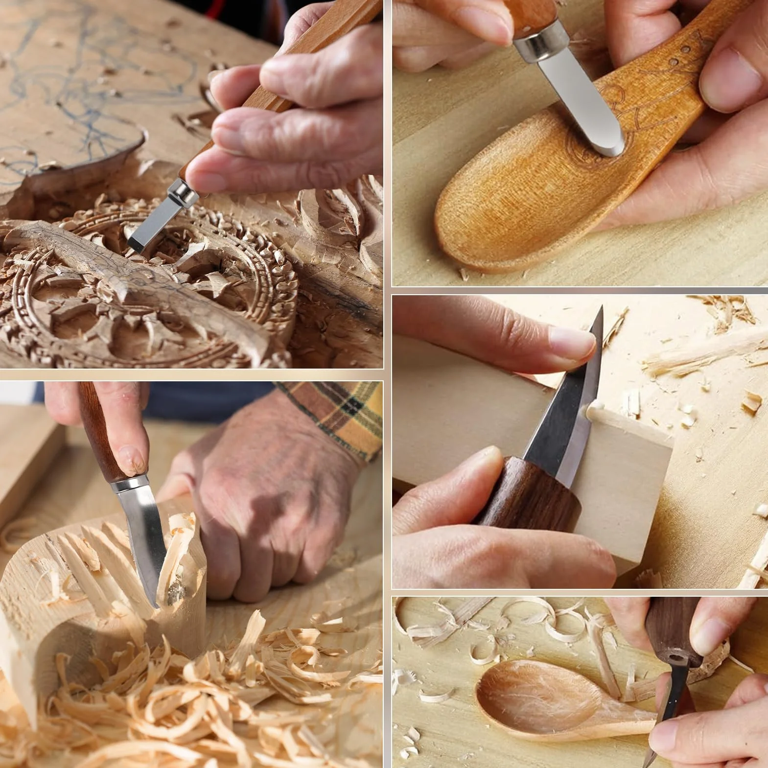 Gubias Para Tallar Madera Herramientas De Tallado De Detalles De 15 Piezas, Formones Para Madera Raspador De Madera Con De Nogal Y Kit De Tallado Con Piedra De Pulido Y Afilado