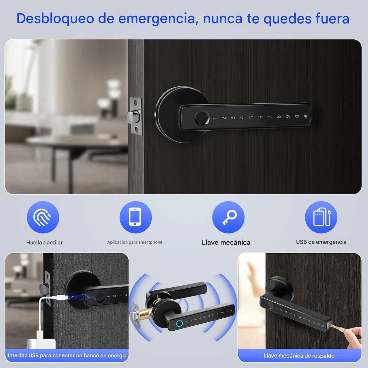 Cerradura Inteligente Puerta Exterior - 4 en 1 Cerradura Electronica, Huella Dactilar, App, Contraseña, Llave, Cerraduras para Protección Contraseña y Alarma de Batería Baja
