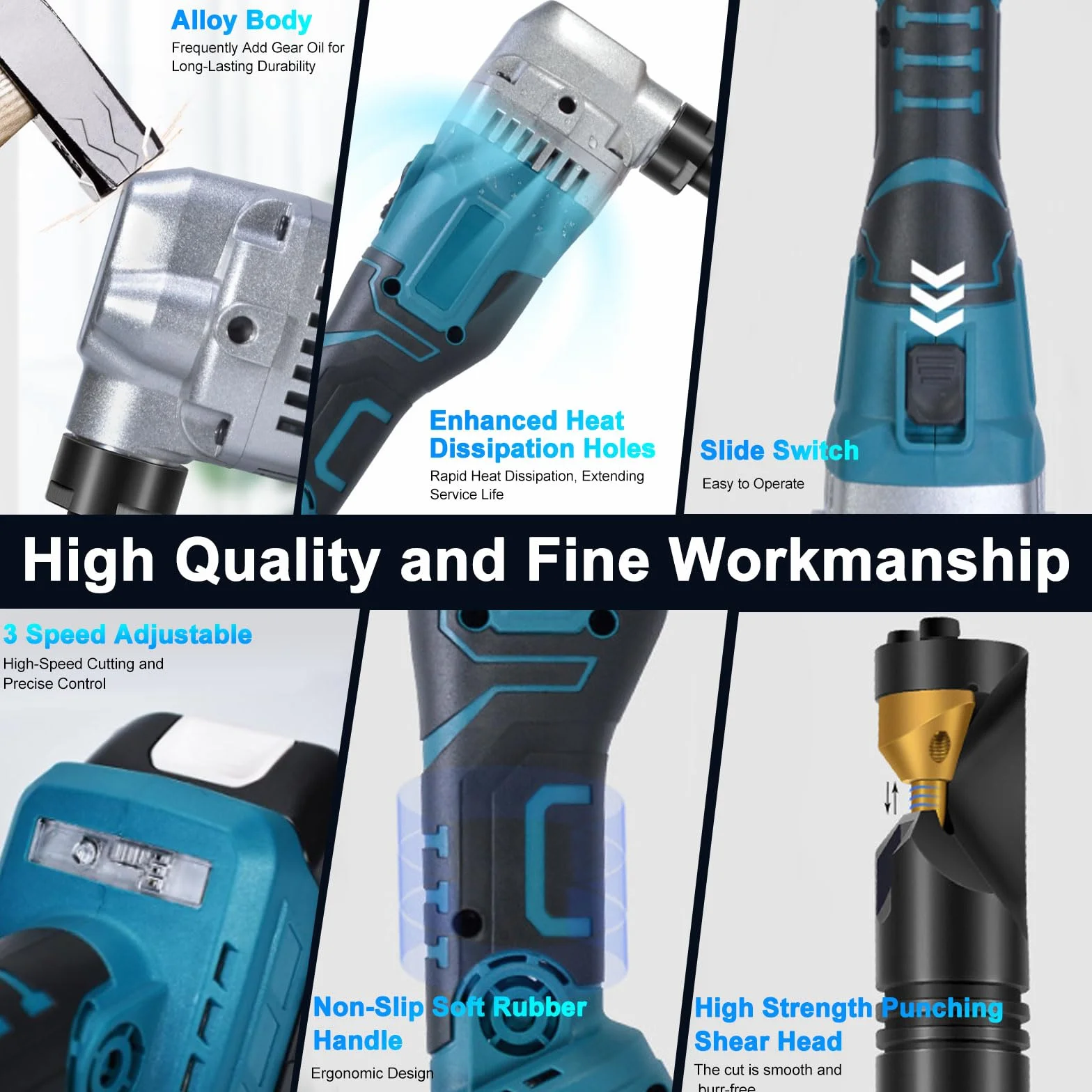 Nibbler de chapa con batería compatible con Makita 18 V, 950 W Cordless Metal Nibbler, 1900SPM Tijeras de chapa eléctricas, picadora de metal, 3 niveles ajustables al acero inoxidable, hierro
