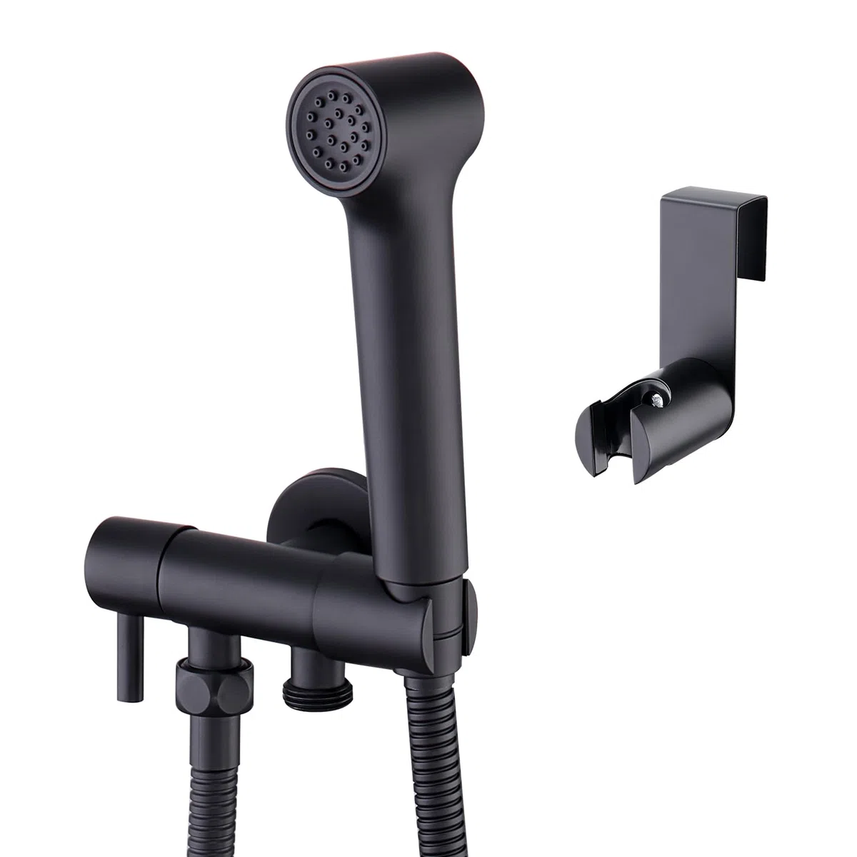 Faustina Bidé Ducha de Mano Conjunto de higiene personal para WC cuarto de baño, Grifo de Fijación con Pistola de Pulverización ajustable Bidé Ducha, montaje en pared de Latón negro mate
