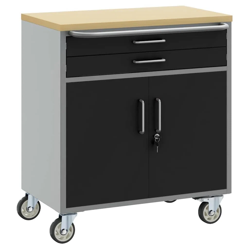 vidaXL Banco de Taller con cajón Negro y Gris 75 x 45 x 85 cm, Taller, Banco de Trabajo Industrial, Banco Modular para Herramientas, Mesa Rectangular Duradera con organización