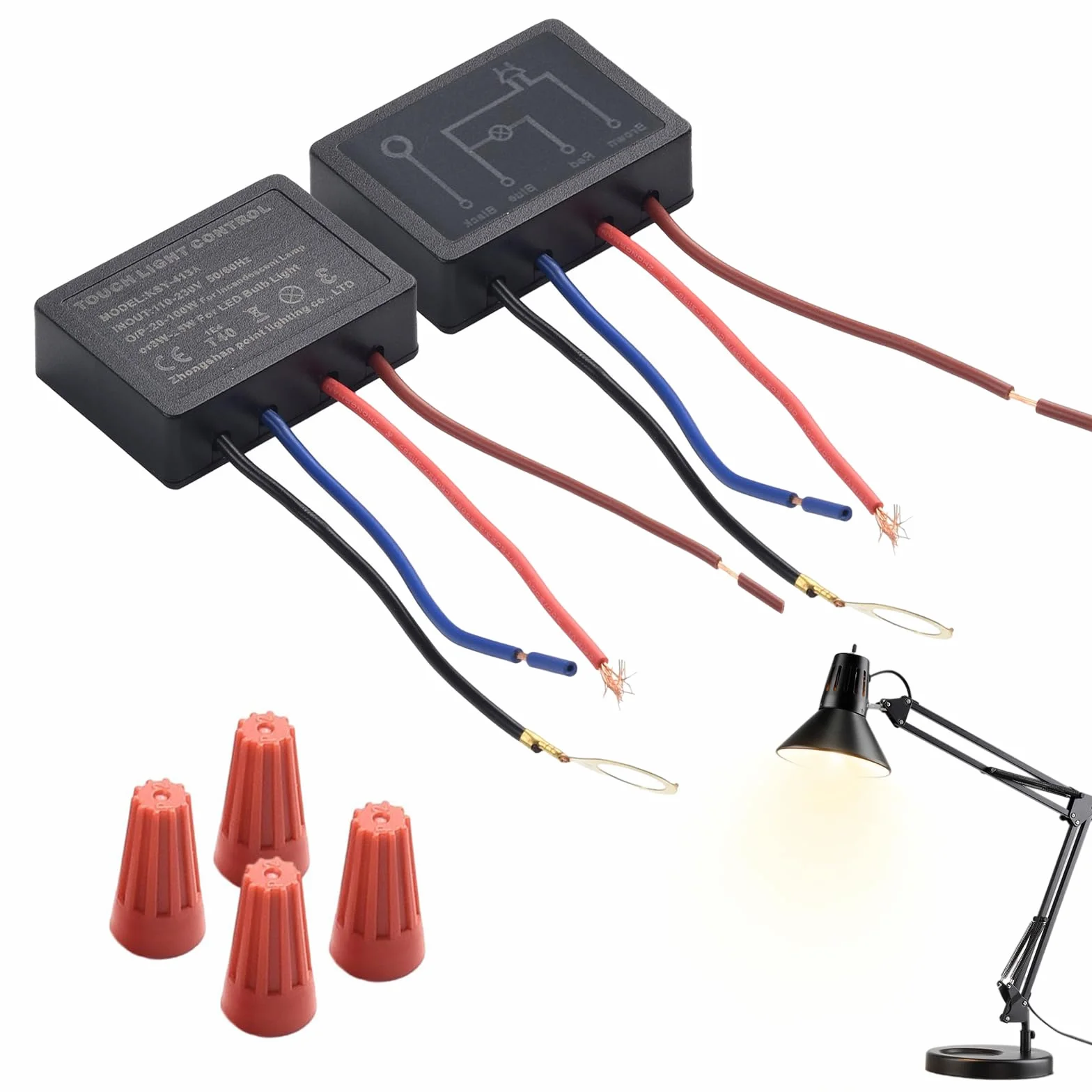 Juego de 2 interruptores táctiles para lámparas de mesa, 4 vías, sensor táctil, regulador de intensidad, con tapas de cable, para lámparas de mesa, lámparas de pie, lámparas de pared y