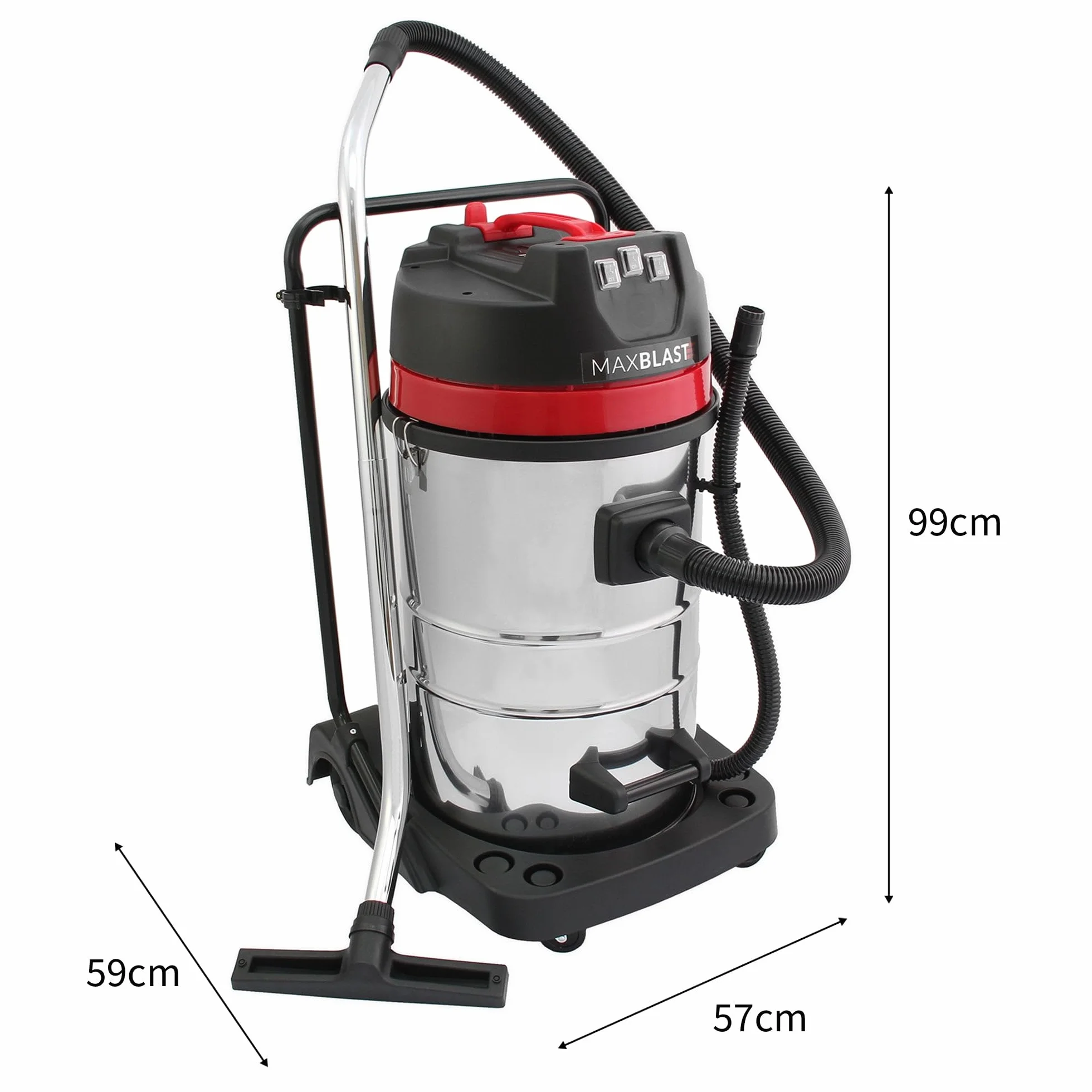 Aspiradora Industrial en Seco y Húmedo 3000W, 80 litros 80l con o sin Bolsa + Ruedas + Accesorios Filtro Tela Aspirador de Mano con Cable Aspirar Seco Liquido Mojado Powerful Wet+Dry Vacuum Cleaner