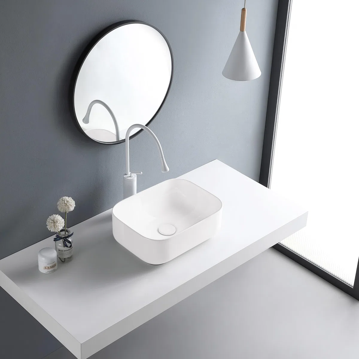 Aquauno LISA Lavabo rectangular de 40,5 x 30 cm, de cerámica blanca, sin orificio para grifo y rebosadero, inodoro de invitados