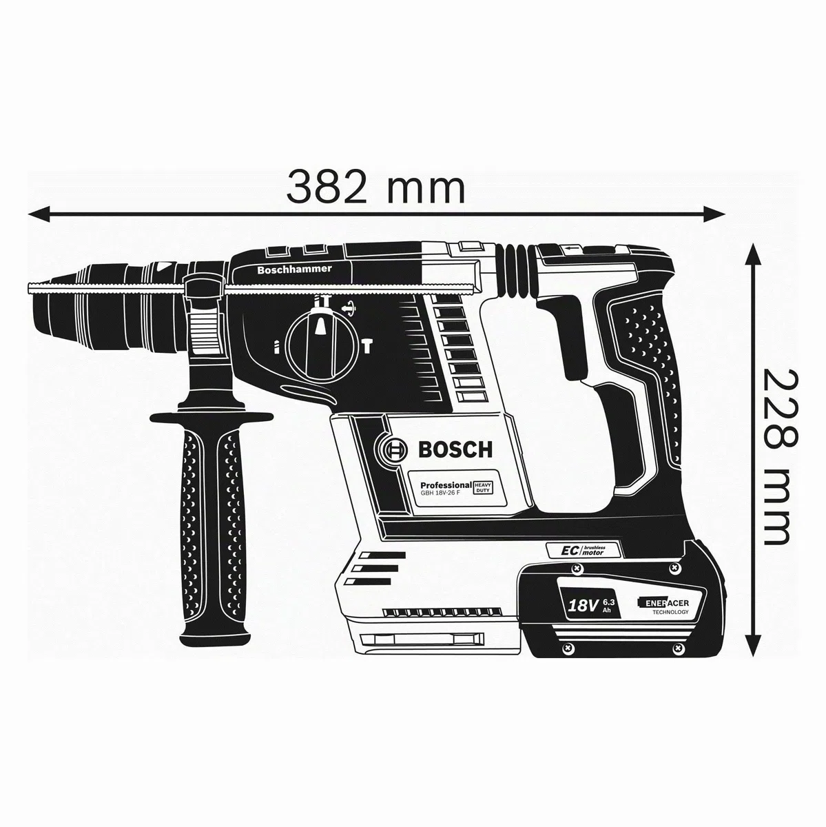Bosch Professional 18V System martillo perforador batería GBH 18V-26 F (incl. empuñ. aux., profund. retráctil 210 mm, paño, portabr. cambio rápido 13 mm, portabr. inter. SDS plus, sin bat./cargador)