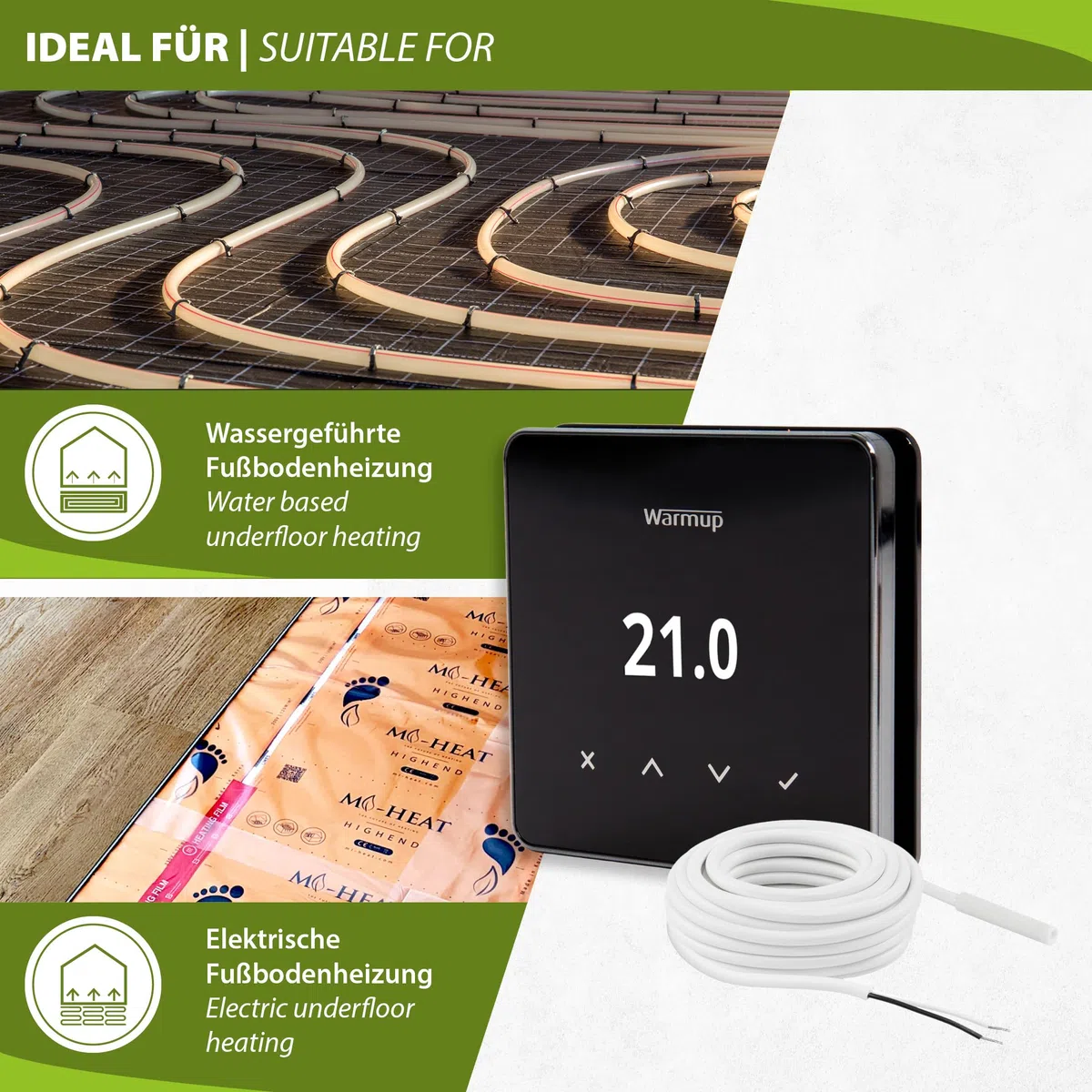 Mi-Heat Warmup Element Smart WiFi - Termostato para calefacción por suelo radiante, color negro