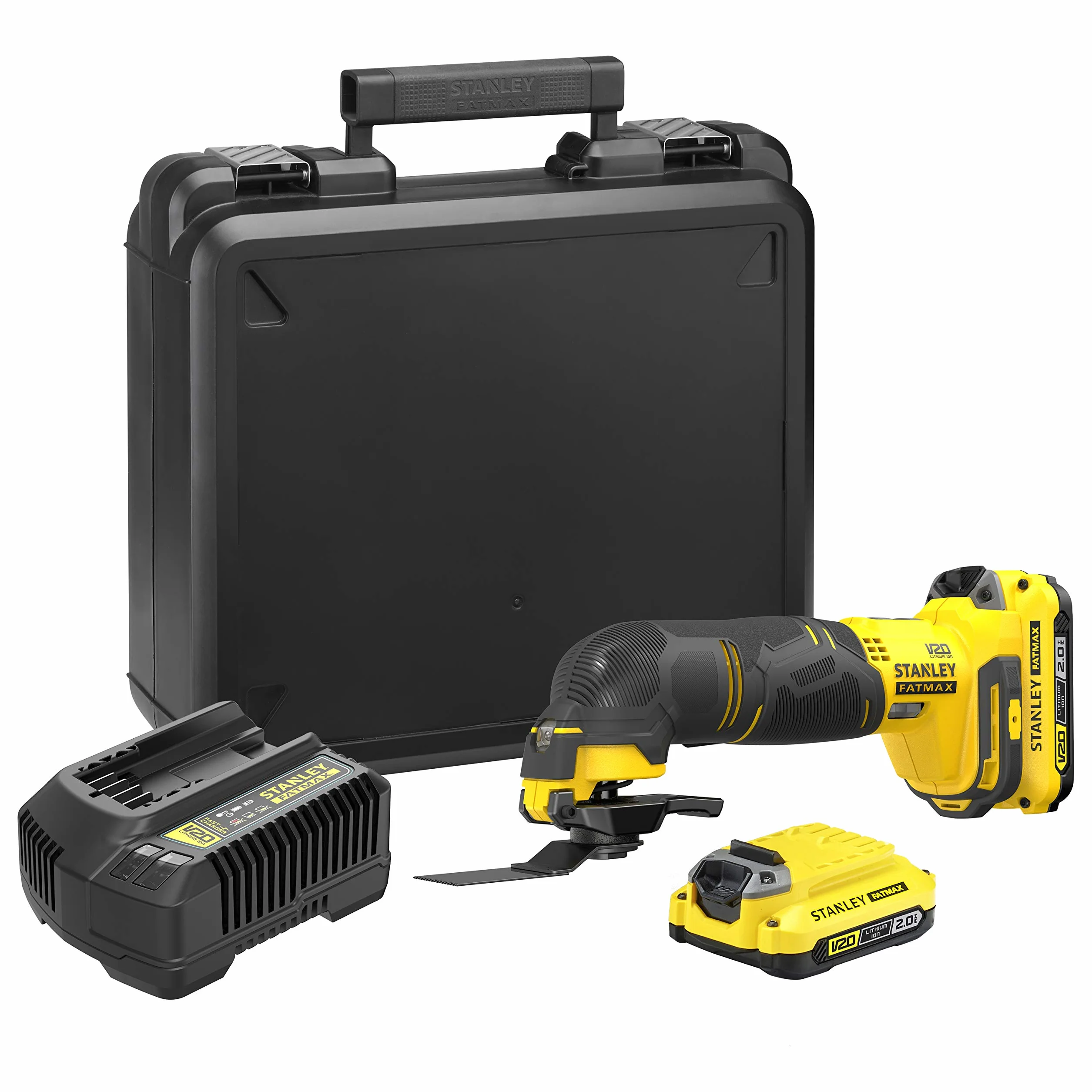 Stanley FATMAX SFMCE500D2K-QW - Herramienta Multifunción Rotativa Sin Cable, 8000-18000 oscil/min, Con 1 Maletín, 2 Baterías 2Ah, 1 Cargador Gama FATMAX V20 (18v)