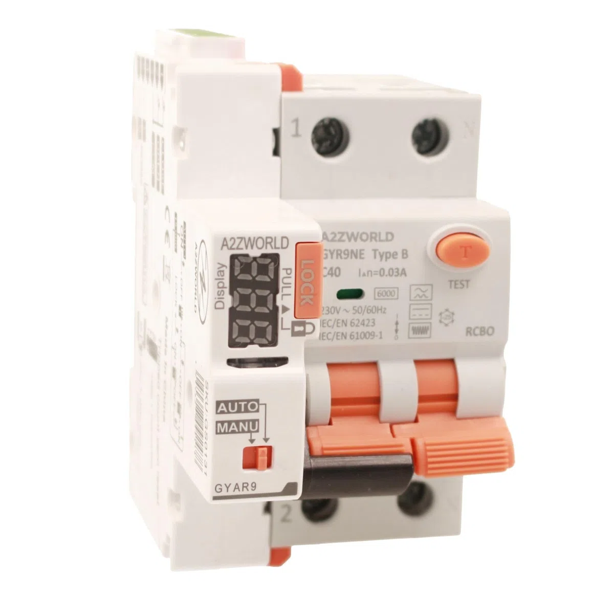 Interruptor Diferencial Magnetotérmico Tipo B Reinicio Automático C40A, RCBO Salvavidas Clase B Curva C Reiniciable, 1P+N 6kA 30mA 0.03A, 3 Módulos DIN, 3 Intentos (10s/60s/300s)