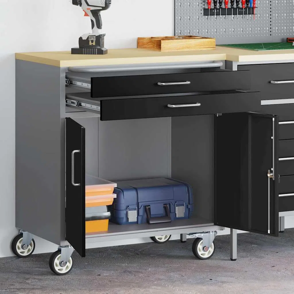 vidaXL Banco de Taller con cajón Negro y Gris 75 x 45 x 85 cm, Taller, Banco de Trabajo Industrial, Banco Modular para Herramientas, Mesa Rectangular Duradera con organización