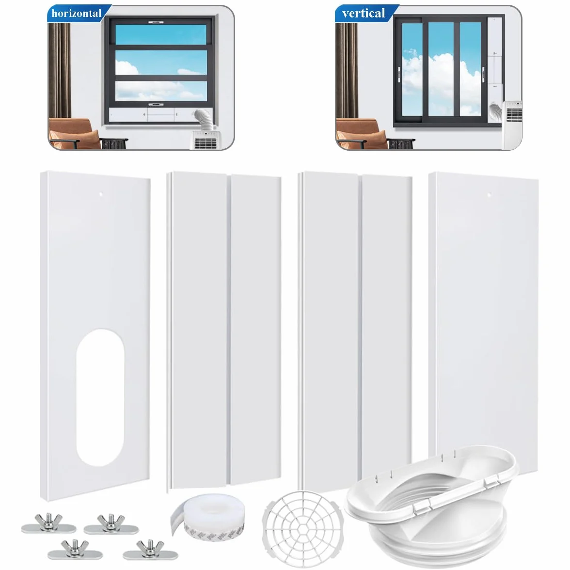 Kit de ventilación de ventanas de aire acondicionado portátil, kit de ventana de CA portátil, longitud ajustable de 43 a 144 cm