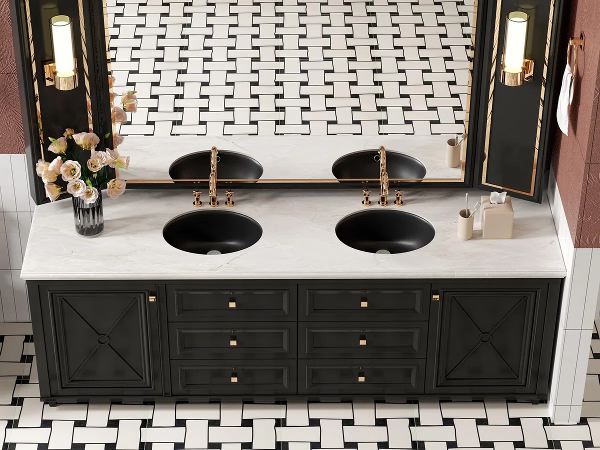 Fregadero de baño empotrado ovalado SmartSylva, 37,5 cm x 29,2 cm (Tamaño interior) Fregadero de baño ovalado de porcelana de cerámica bajo montaje con desbordamiento, negro mate