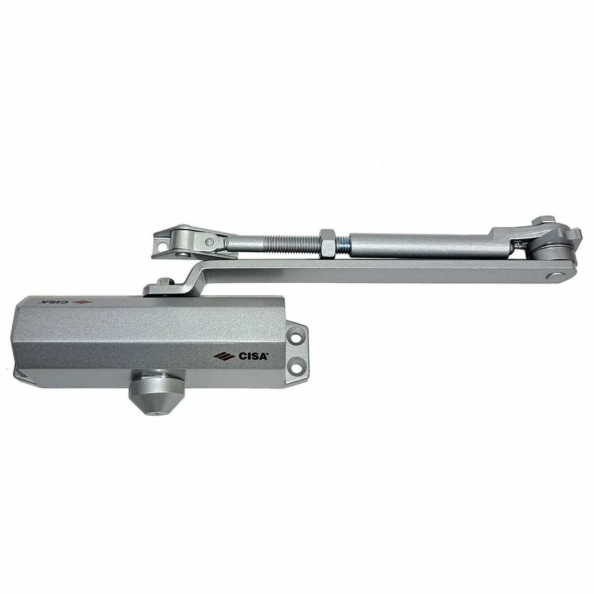 CISA Serie 604 - Cierrapuertas con cremallera con parada 16047103097 - Cierrapuertas con velocidad de cierre ajustable - Acabado gris aluminio - Para puertas máx. 80 kg