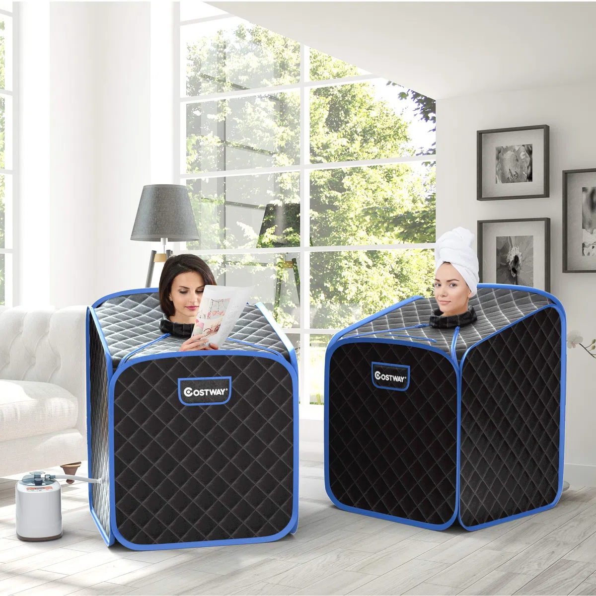 HOMASIS Mini Sauna De Vapor Portátil, Tienda de Sauna Plegable De Vapor 2 L, Sauna Para Hogar Con Control Remoto, Masajeador Móvil con 9 Grados De Temperatura Y Temporizador, 85x84x106cm (Negro)