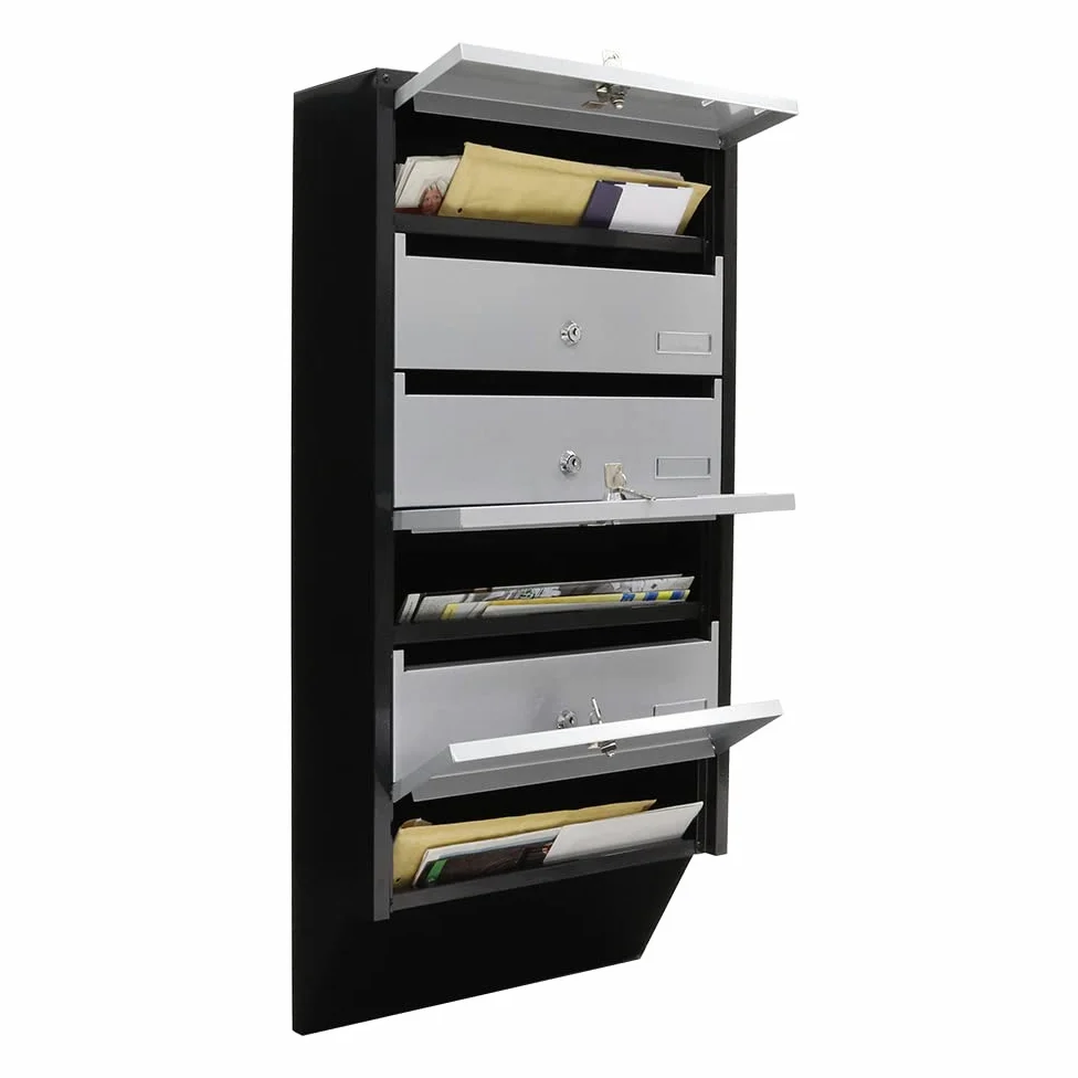 Buzón Depot 6 de Rottner, de 6 módulos, Color Plata / Negro, Ideal para comunidades o para exterior (en una zona protegida), acero, Cerradura de cilindro, Tarjetero para cada módulo
