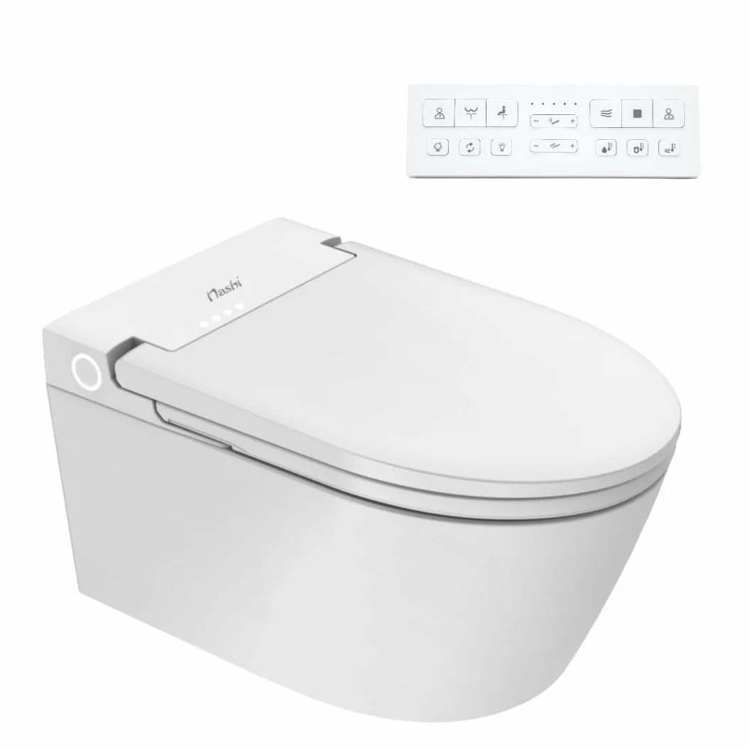 Nashi EOS - Inodoro Japonés Suspendido de Pared | Inodoro con Bidet | Universal: se adapta a cualquier bastidor | Luz Nocturna | Asiento Calefactable, Agua Caliente y Secado | WC Japones Inteligente
