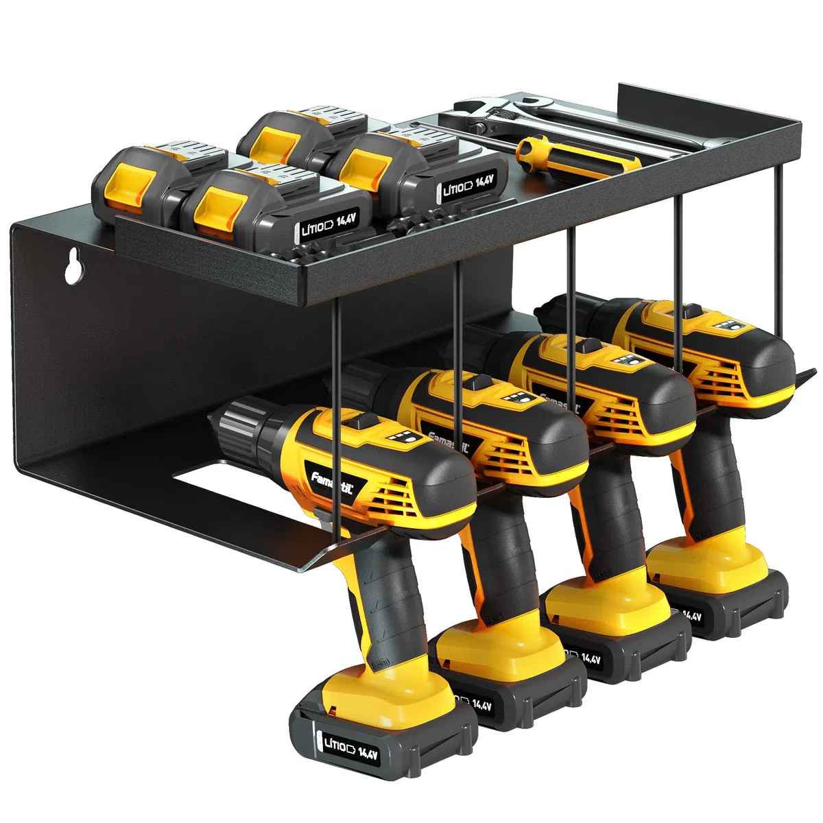Organizador de herramientas,caja de herramientas,4 ranuras 1estante,estante de Soporte de pared de almacenamiento de taladro eléctrico de acero resistente para sierra circular,taller,garaje,taladro