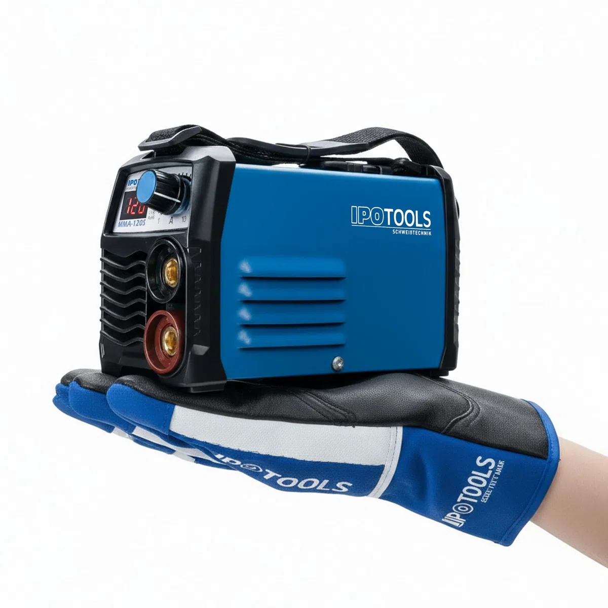 IPOTOOLS MMA-120S Soldadora de Electrodo 120A - Mini Soldadora Eléctrica Inverter MMA con Pantalla LCD, Anti-Adherente, 230 V, 7 Años de Garantía