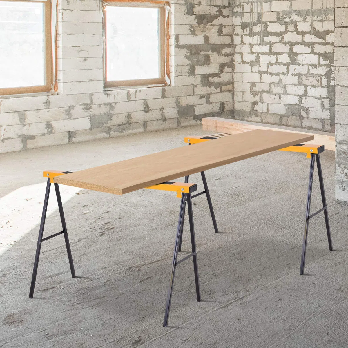 DURHAND Caballete de Sierra con Patas Plegables Metálicos 2 Piezas para Mesa y Trabajo con Asa Almohadilla Antideslizante Carga Máx. 125kg Acero